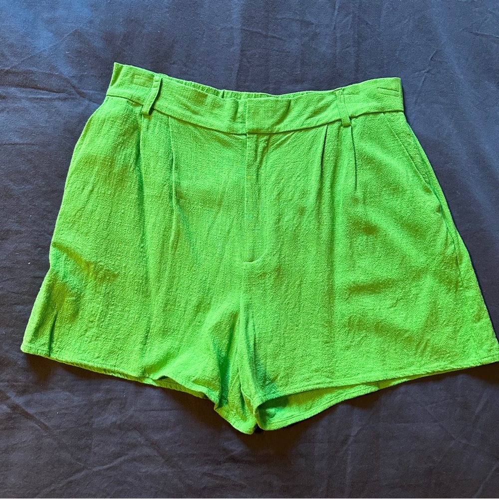 Lime green Stradivarius linen blend shorts